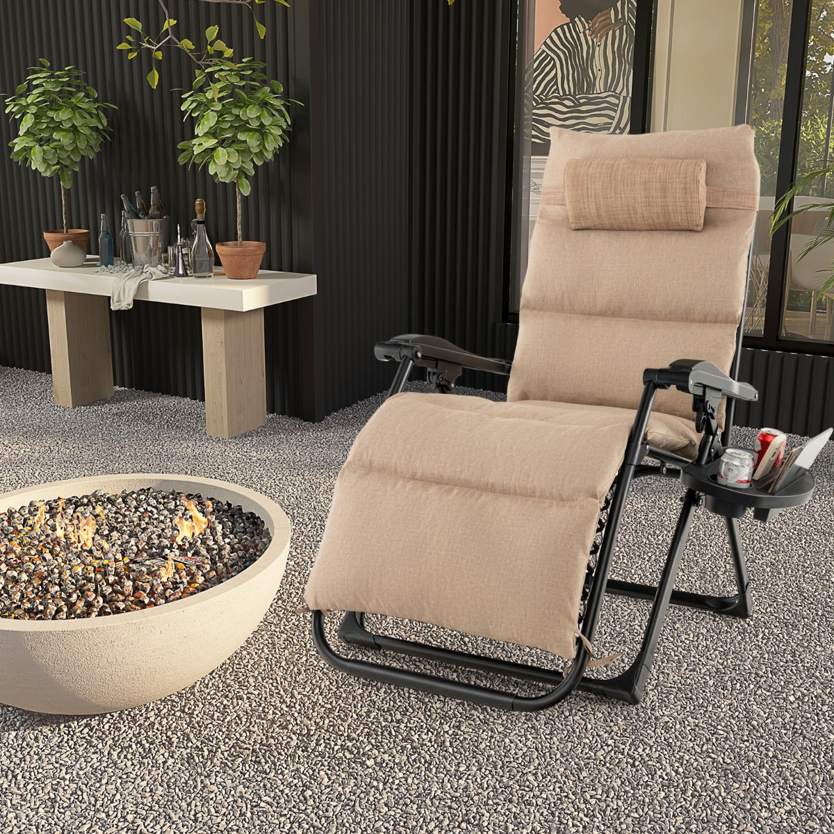 Adjustable Metal Zero Gravity Lounge Chair with Removable Cushion-Beige
