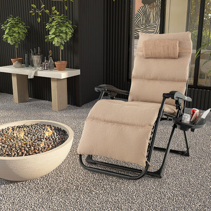 Adjustable Metal Zero Gravity Lounge Chair with Removable Cushion-Beige