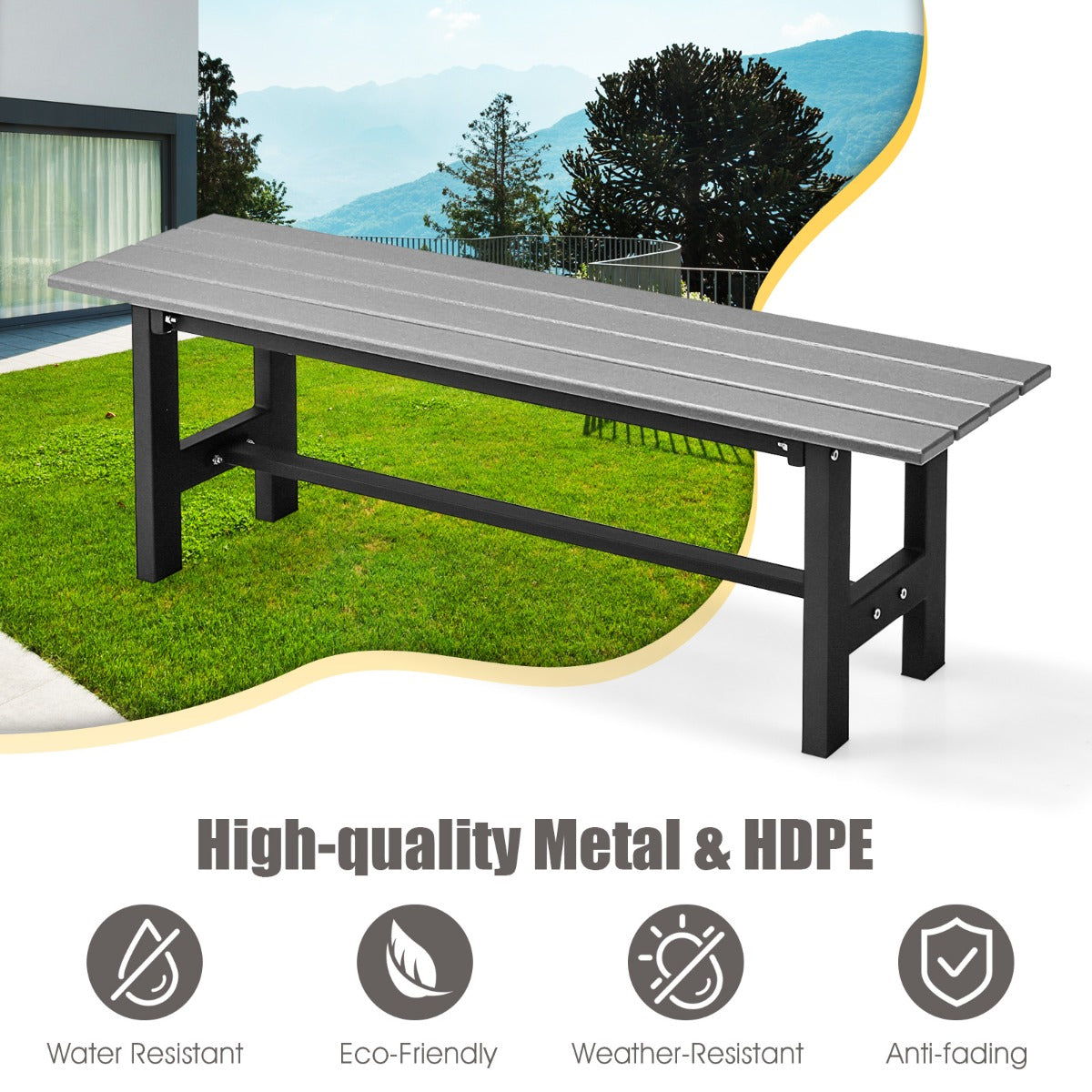 120cm 2-Person Outdoor Bench with Slatted Seat-Grey