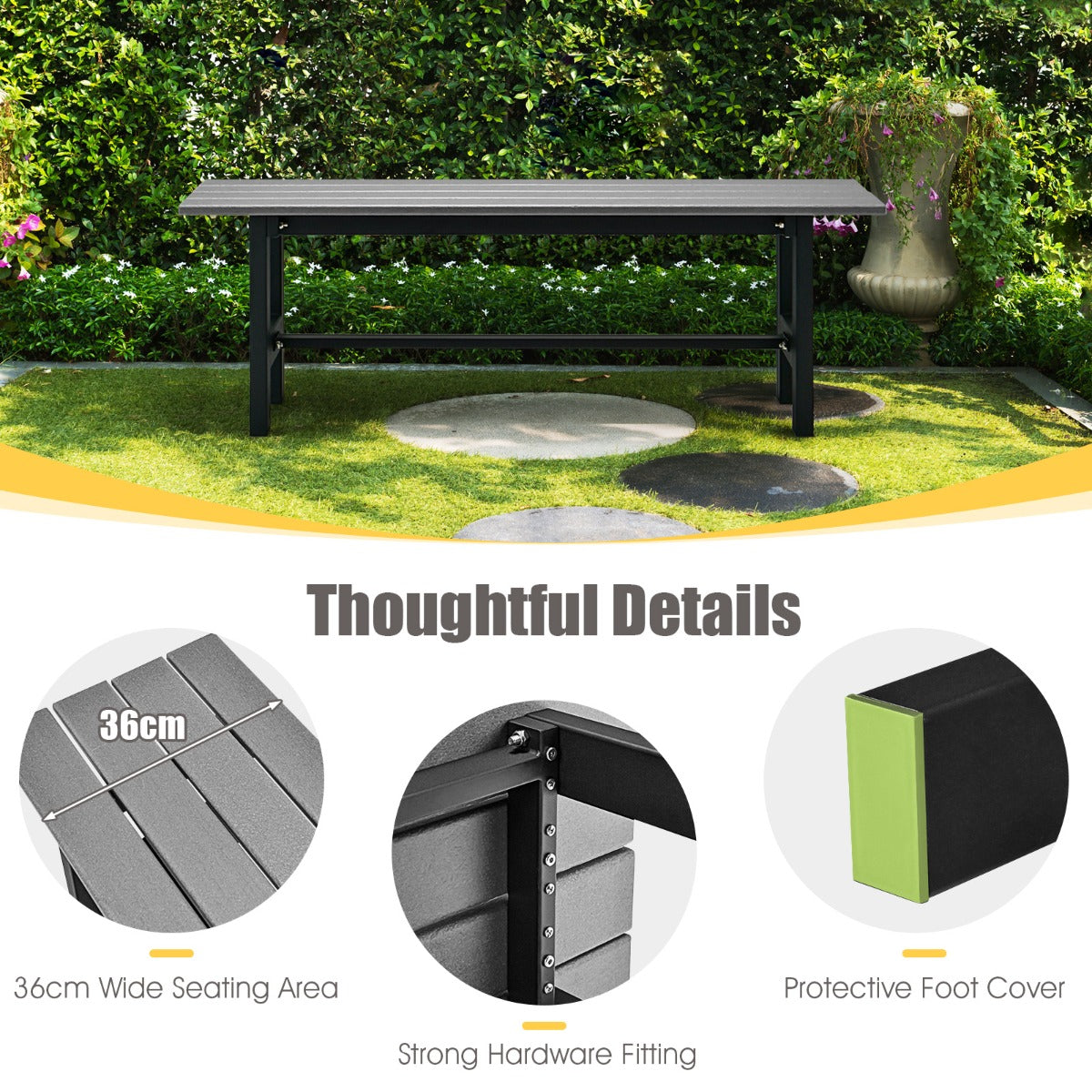 120cm 2-Person Outdoor Bench with Slatted Seat-Grey