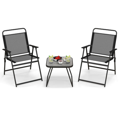 3 Piece Patio Folding Conversation Set with Coffee Table for Backyard