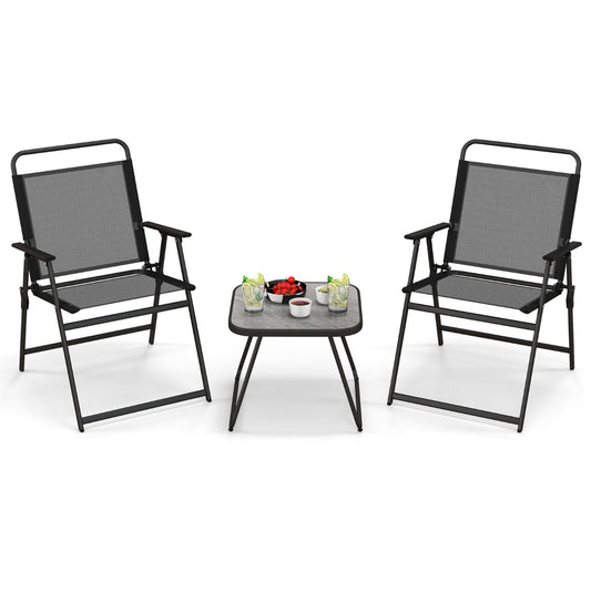 3 Piece Patio Folding Conversation Set with Coffee Table for Backyard