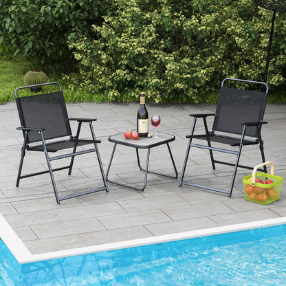 3 Piece Patio Folding Conversation Set with Coffee Table for Backyard
