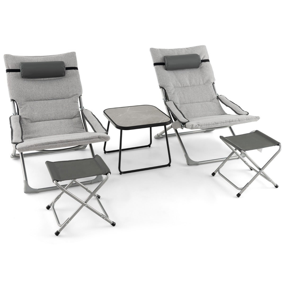 5 Piece Patio Sling Chair Set with Ottoman & Coffee Table for Garden