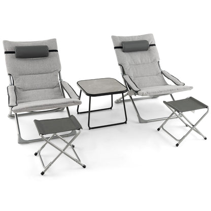 5 Piece Patio Sling Chair Set with Ottoman & Coffee Table for Garden