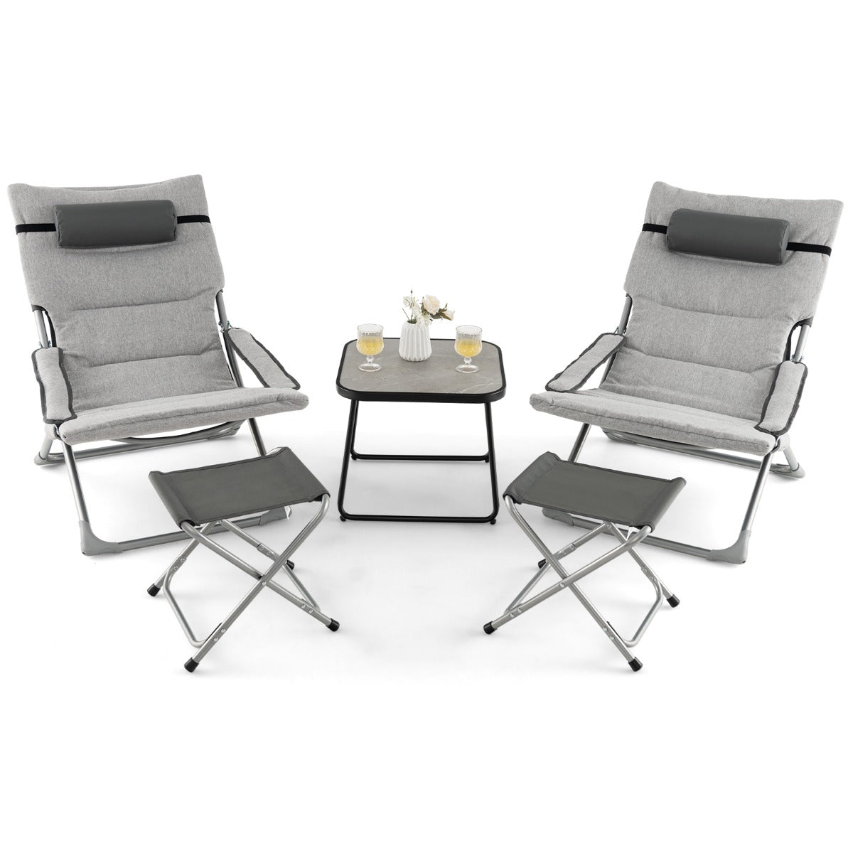 5 Piece Patio Sling Chair Set with Ottoman & Coffee Table for Garden