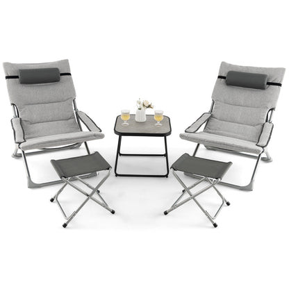 5 Piece Patio Sling Chair Set with Ottoman & Coffee Table for Garden