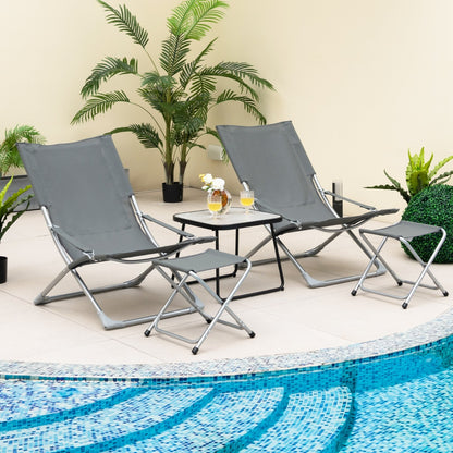 5 Piece Patio Sling Chair Set with Ottoman & Coffee Table for Garden