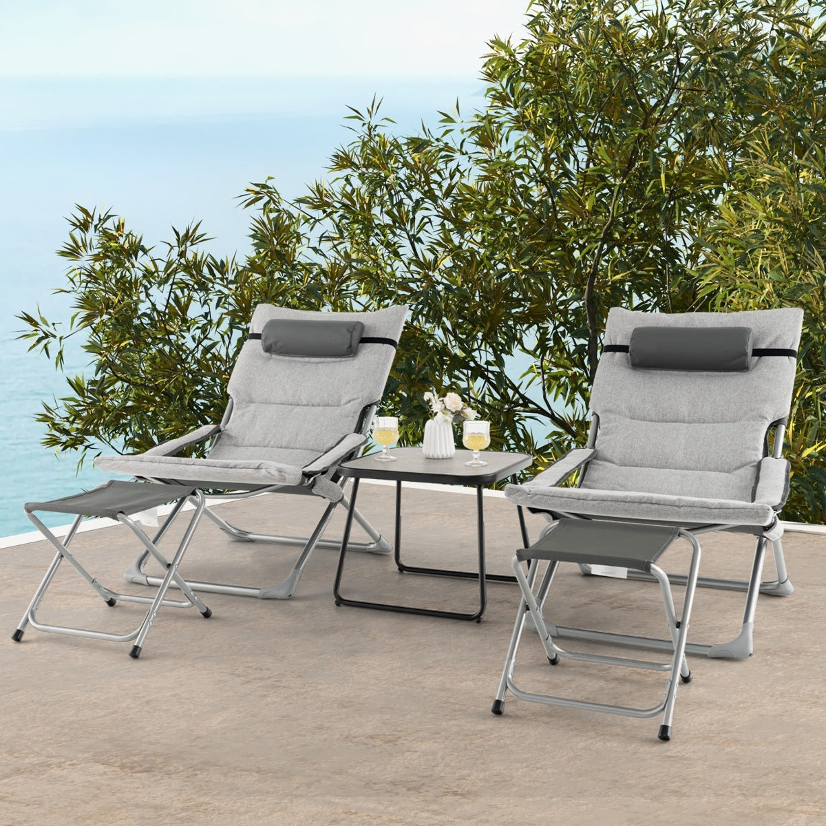 5 Piece Patio Sling Chair Set with Ottoman & Coffee Table for Garden
