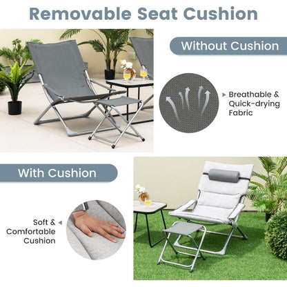5 Piece Patio Sling Chair Set with Ottoman & Coffee Table for Garden