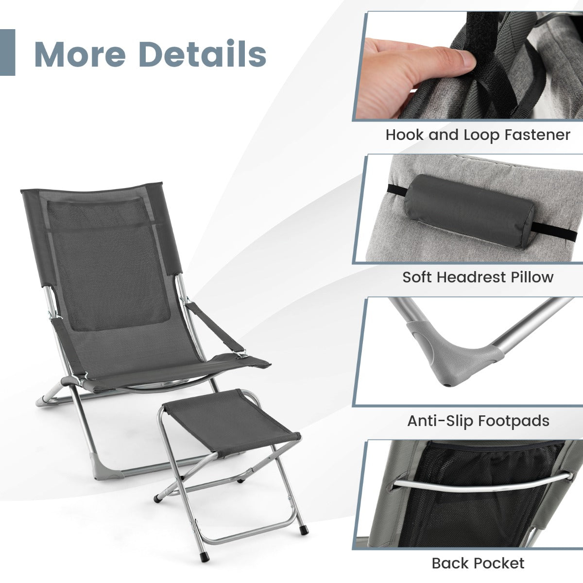 5 Piece Patio Sling Chair Set with Ottoman & Coffee Table for Garden