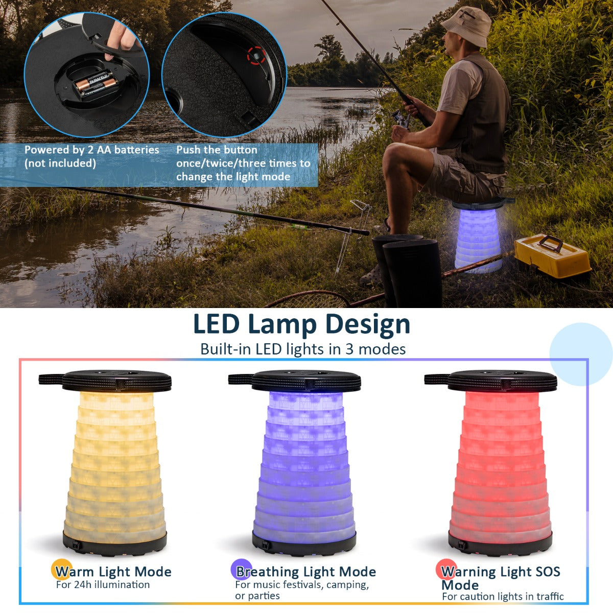 3-Piece LED Folding Table Stool Set with Retractable Design for Picnic/Camping