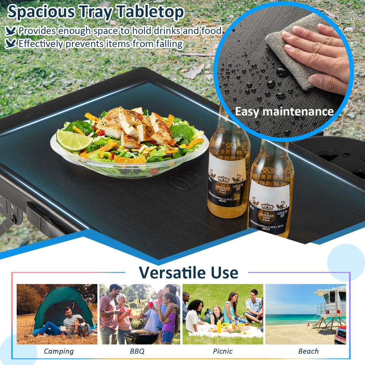 3-Piece LED Folding Table Stool Set with Retractable Design for Picnic/Camping