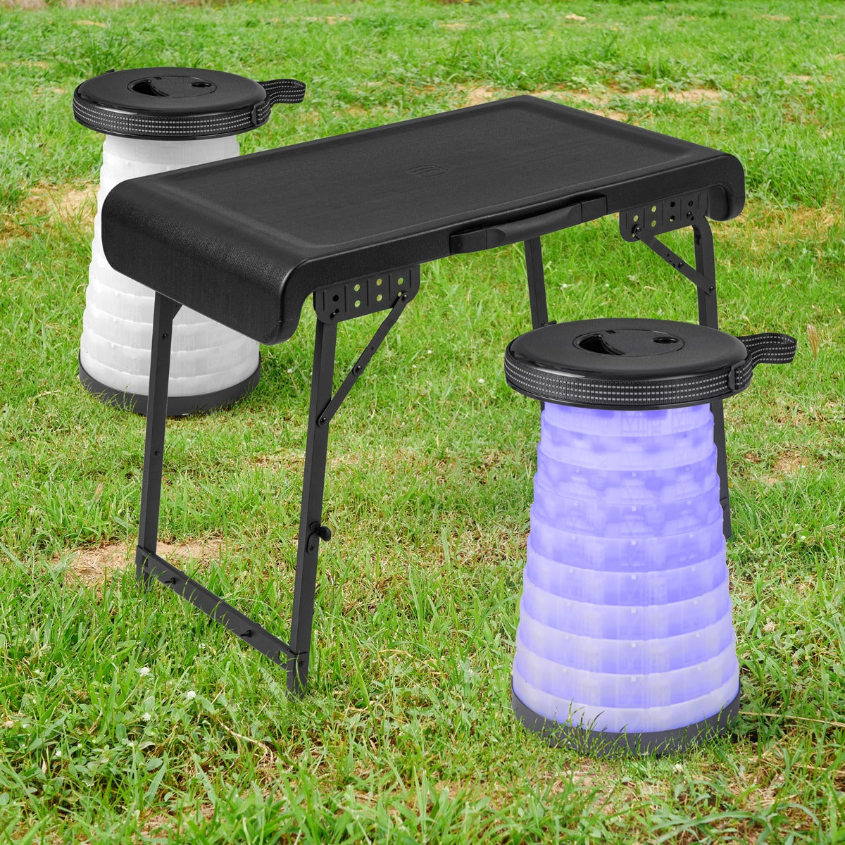 3-Piece LED Folding Table Stool Set with Retractable Design for Picnic/Camping