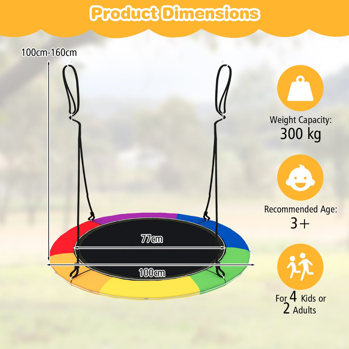 100cm Saucer Tree Swing with LED Lights for Kids-Multicolor