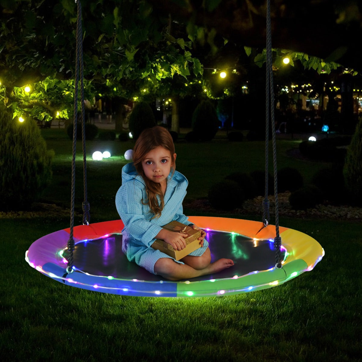 100cm Saucer Tree Swing with LED Lights for Kids-Multicolor