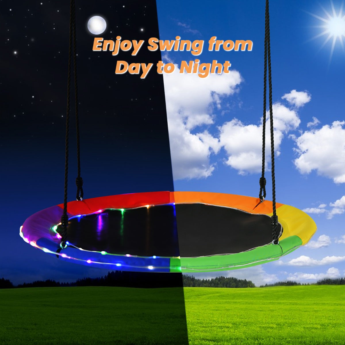 100cm Saucer Tree Swing with LED Lights for Kids-Multicolor