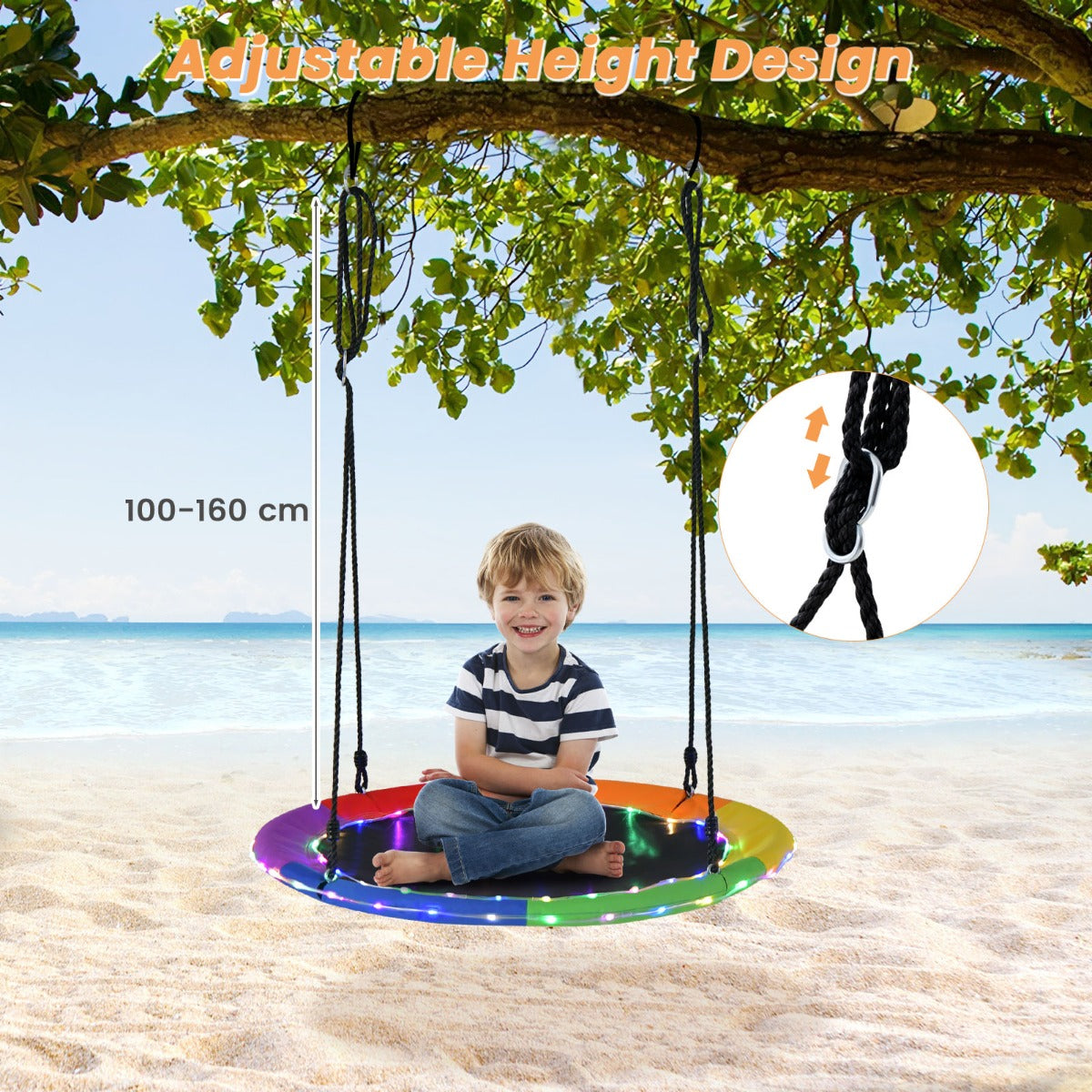 100cm Saucer Tree Swing with LED Lights for Kids-Multicolor