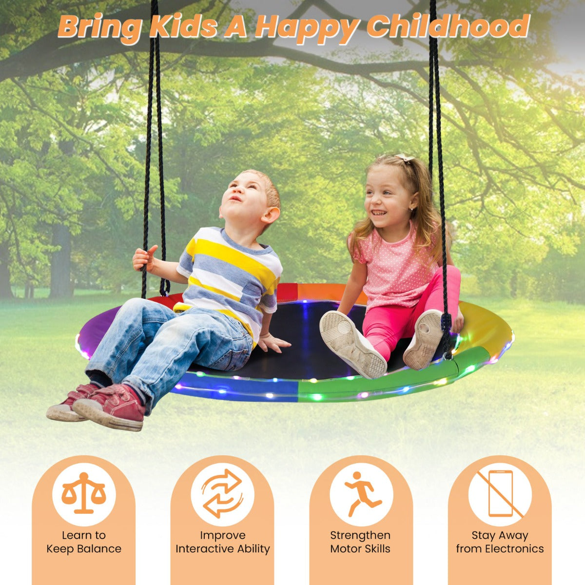 100cm Saucer Tree Swing with LED Lights for Kids-Multicolor