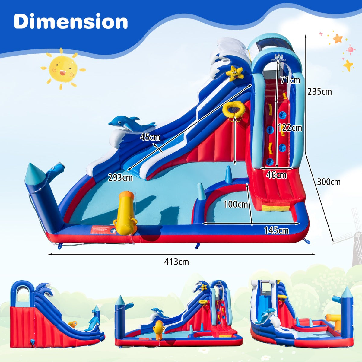 Inflatable Bounce House with Long Slide with 680W Blower