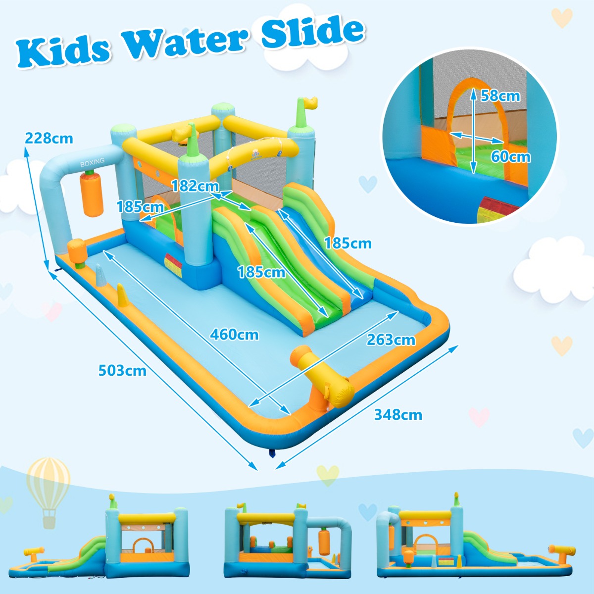 Inflatable Bounce House with Dual Slides for Kids Aged 3-10 Years (with Blower)