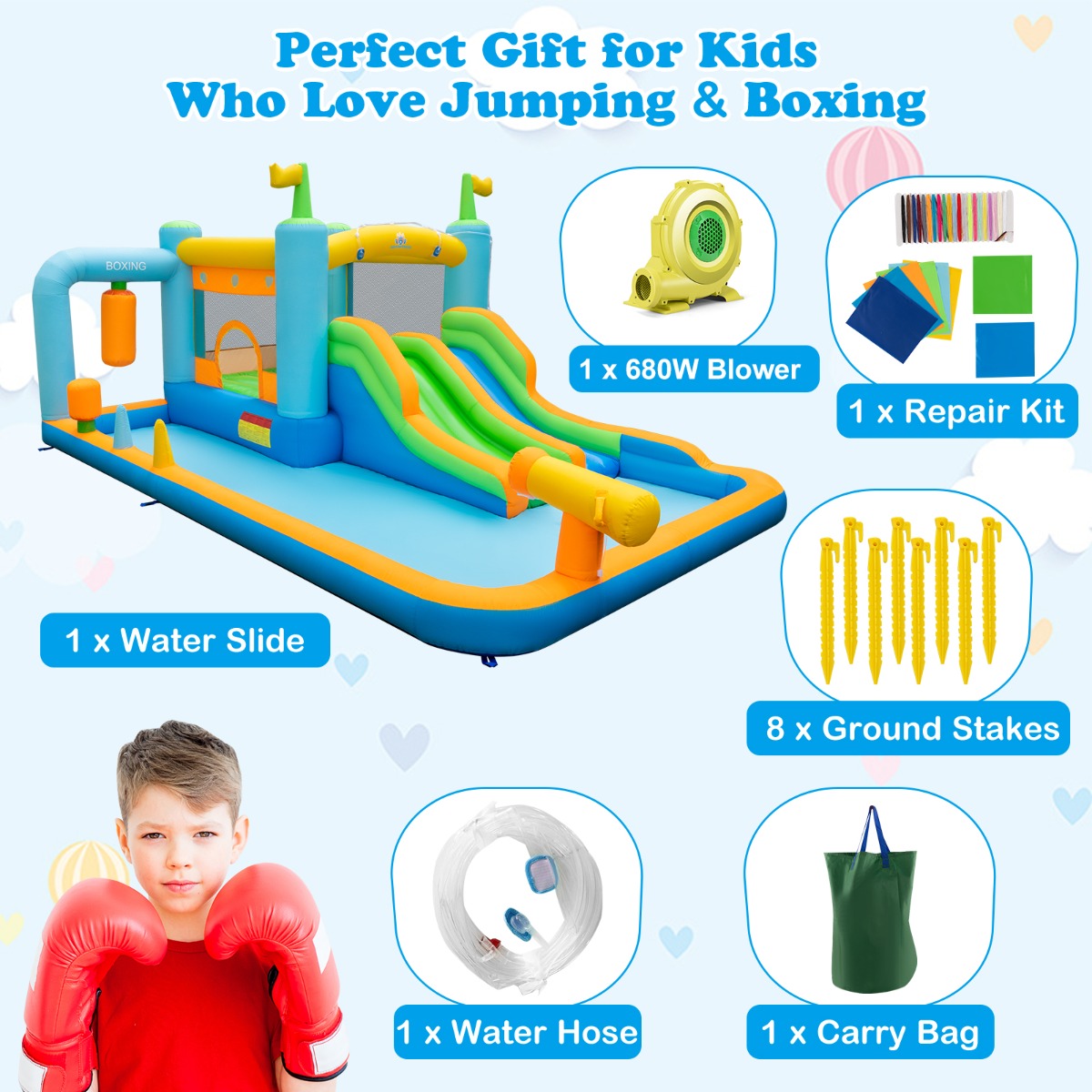 Inflatable Bounce House with Dual Slides for Kids Aged 3-10 Years (with Blower)