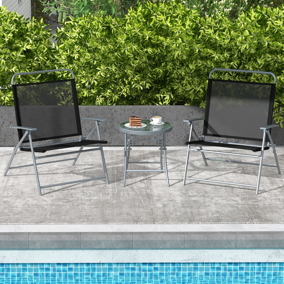 Oversized ergonomic seats and high backrests offer comfortable support during outdoor relaxation