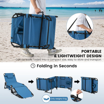 Foldable Beach Lounge Chair with 5-Position Adjustable Backrest-Blue
