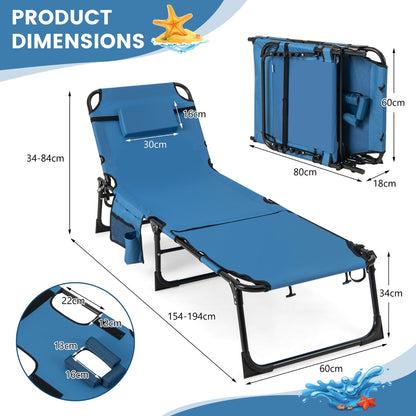 Foldable Beach Lounge Chair with 5-Position Adjustable Backrest-Blue