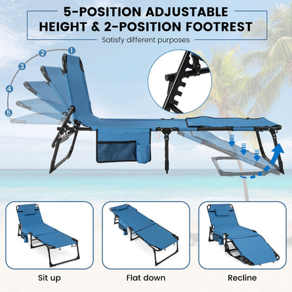 Foldable Beach Lounge Chair with 5-Position Adjustable Backrest-Blue