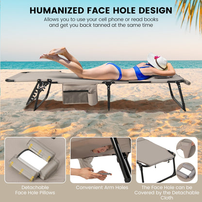 Foldable Beach Lounge Chair with 5-Position Adjustable Backrest-Beige