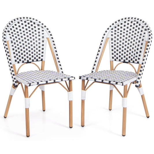 Costway 2 Pieces Outdoor Armless Dining Chairs with Hand-Woven Rattan-White
