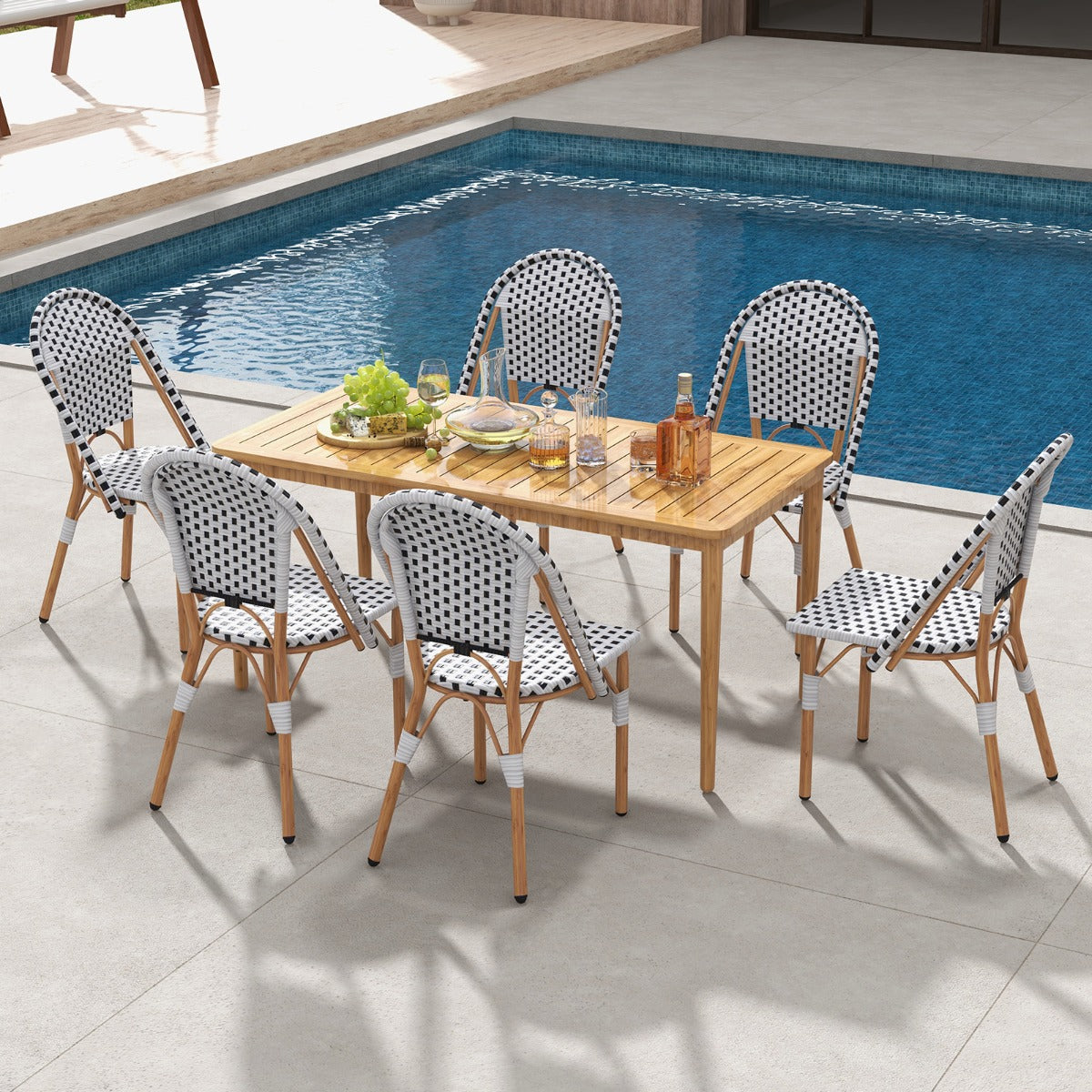 Elegant PE rattan side chairs designed to add European charm to indoor or outdoor dining spaces
