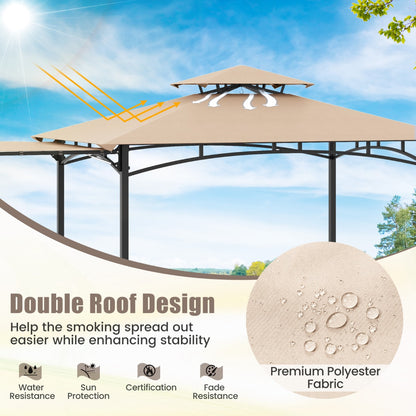 Grill Gazebo with Side Awning Outdoor BBQ Gazebo with 2 Side Shelves-Beige