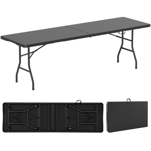 Costway 245cm Outdoor Portable Folding Table with HDPE Tabletop-Black