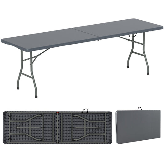 245 cm folding table offers a spacious HDPE tabletop for large family meals and outdoor gatherings