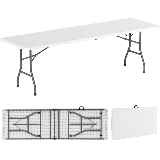 Costway 245cm Outdoor Portable Folding Table with HDPE Tabletop-White