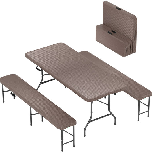 Costway Folding Picnic Table Set with 2 Benches and 180cm Table-Coffee