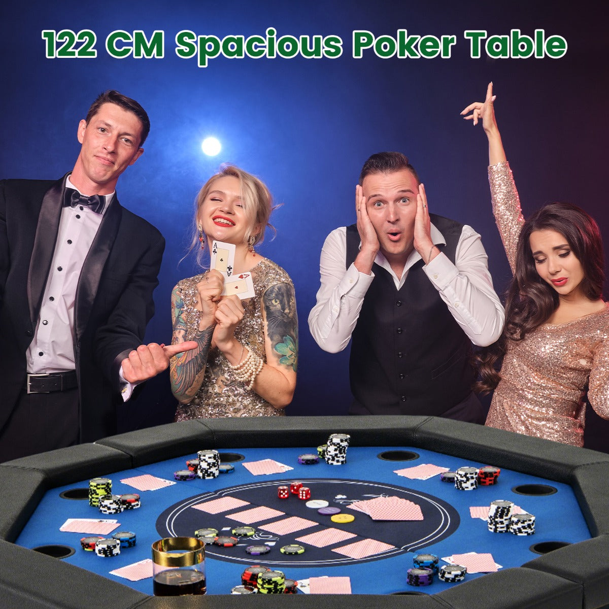 122cm Foldable Poker Table for 8 Players with Padded Rails-Blue