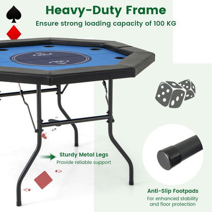 122cm Foldable Poker Table for 8 Players with Padded Rails-Blue