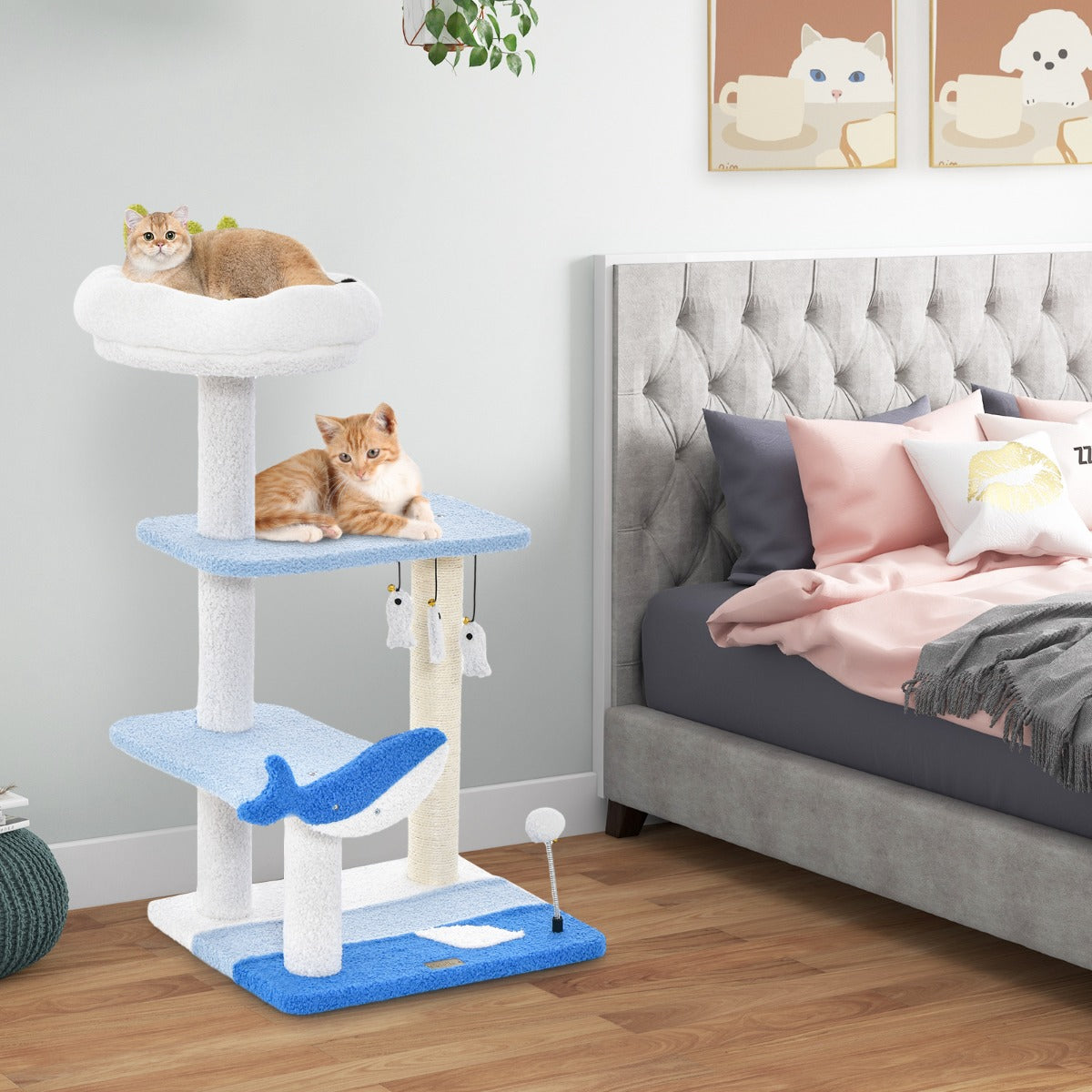 Costway 3-level Ocean-themed Cat Tree with Sisal Covered Scratching Posts