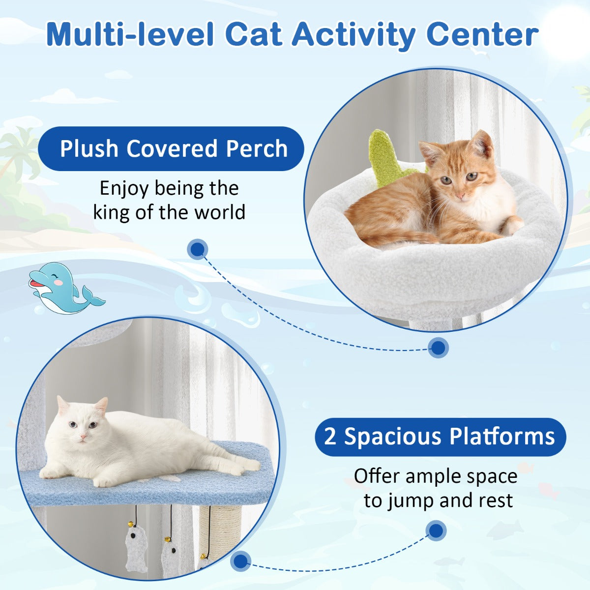 Costway 3-level Ocean-themed Cat Tree with Sisal Covered Scratching Posts