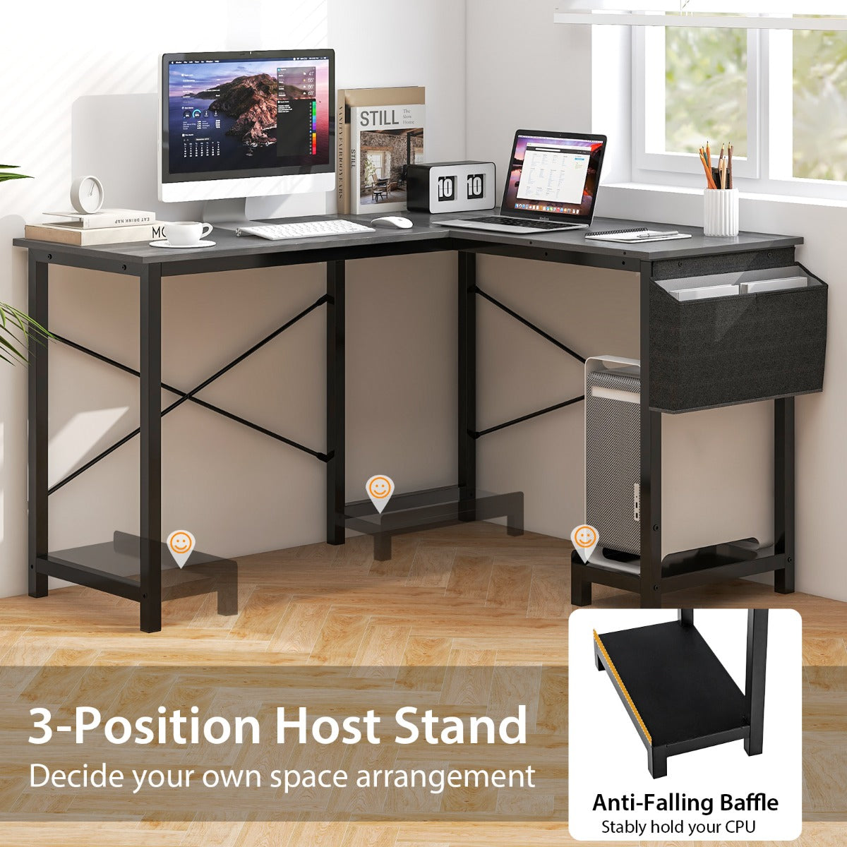 Costway Modern Reversible Computer Desk with Storage Pocket