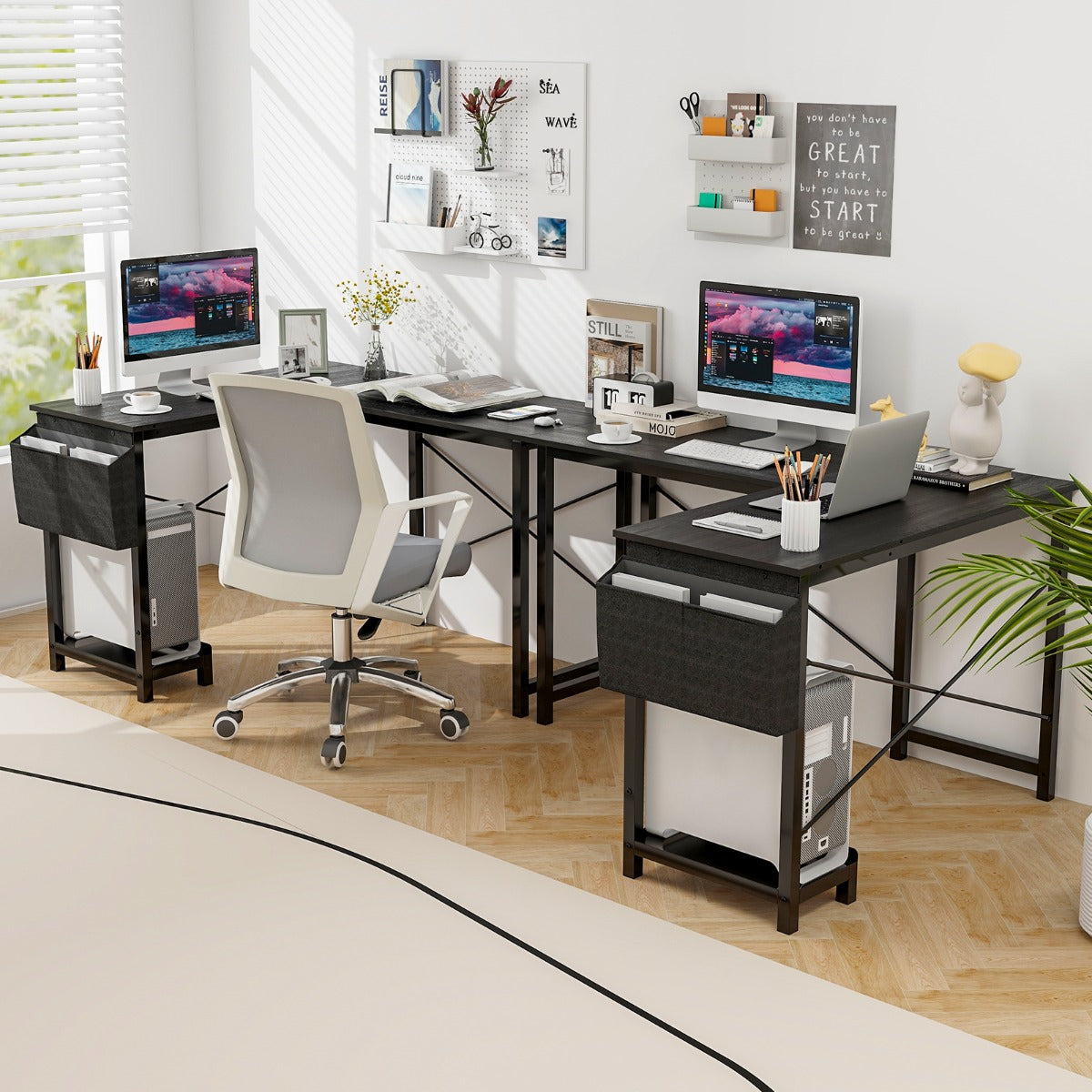 Costway Modern Reversible Computer Desk with Storage Pocket