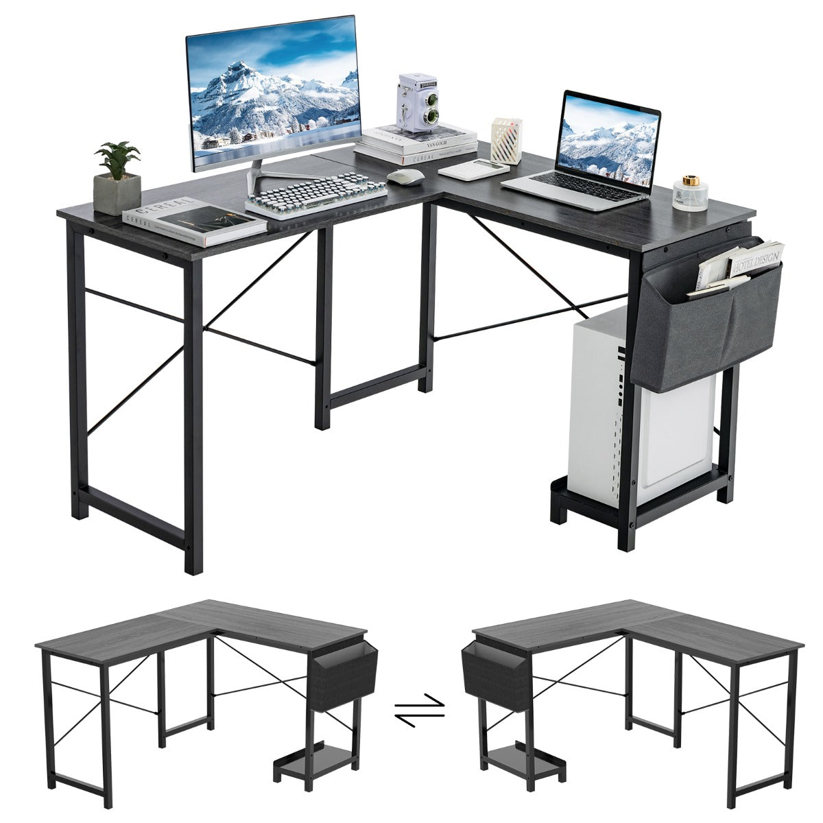 Costway Modern Reversible Computer Desk with Storage Pocket