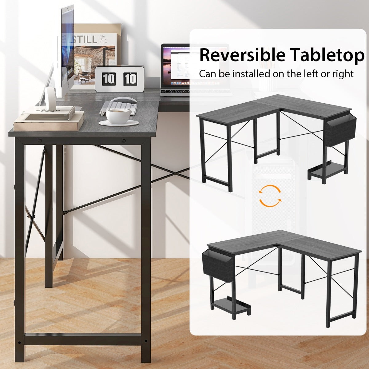 Costway Modern Reversible Computer Desk with Storage Pocket