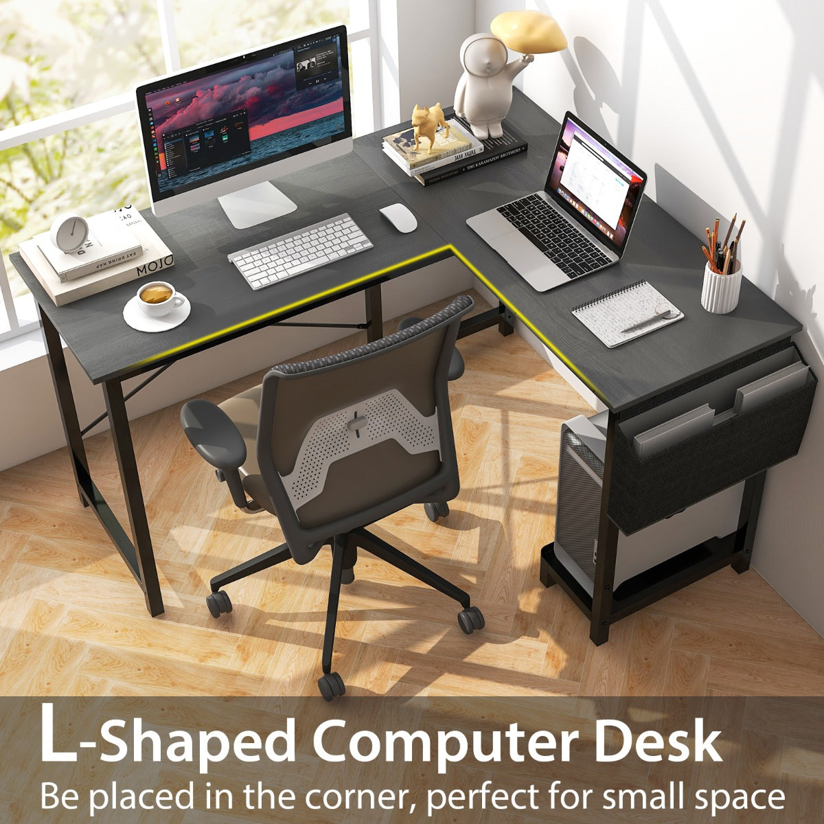 Costway Modern Reversible Computer Desk with Storage Pocket