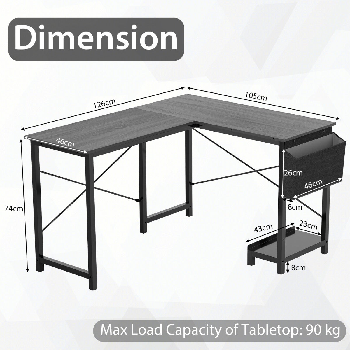Costway Modern Reversible Computer Desk with Storage Pocket