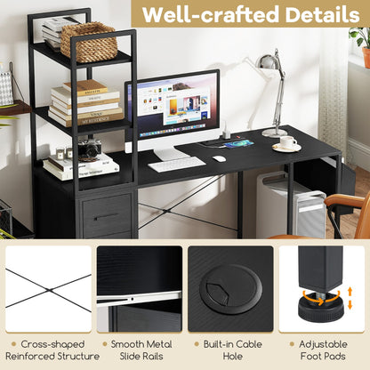 Office Desk with LED Lights and Power Outlets for Home Office-Black