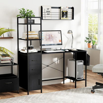 Office Desk with LED Lights and Power Outlets for Home Office-Black